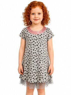 Lipstik Girls Sparkly Hearts‎ 💕 Gray and Pink Kids Dress NWT sz 5
